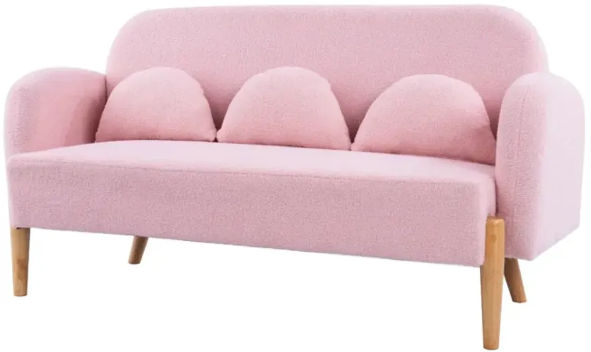 Teddy Velvet Pink Two-Seater Sofa With Three Lumbar Pillows