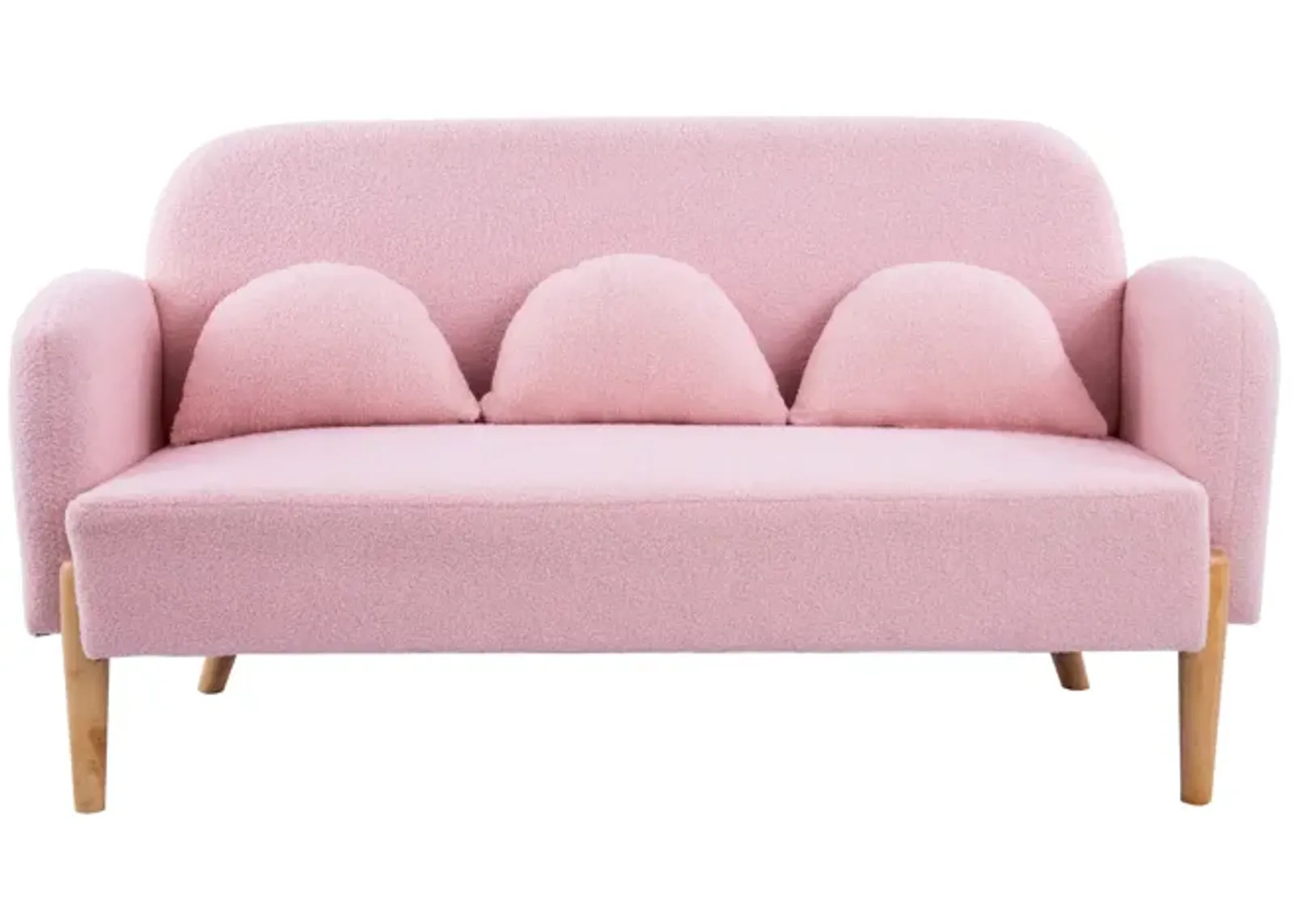 Teddy Velvet Pink Two-Seater Sofa With Three Lumbar Pillows