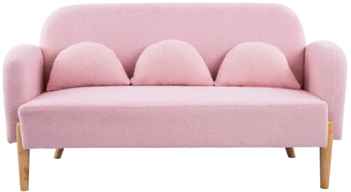 Teddy Velvet Pink Two-Seater Sofa With Three Lumbar Pillows