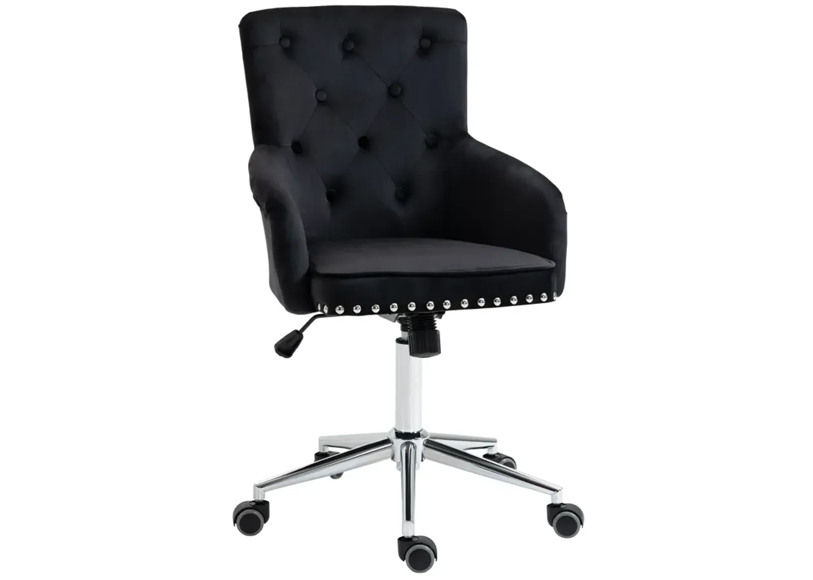 Black Tufted Task Chair: Mid-Back Office Chair with Nailhead Trim