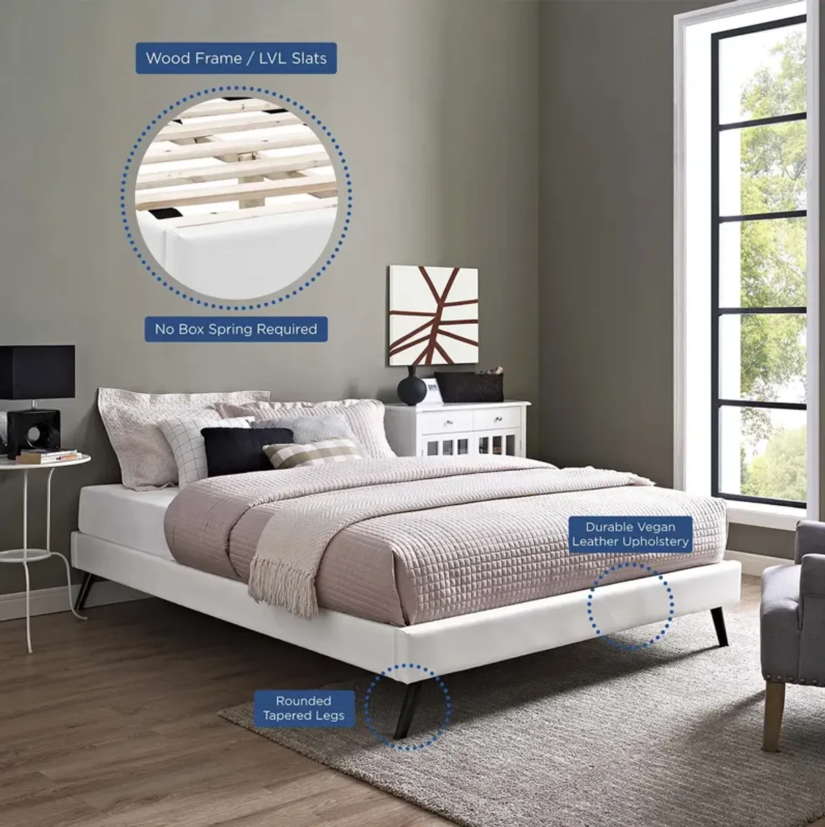 Modway - Loryn Queen Vinyl Bed Frame with Round Splayed Legs