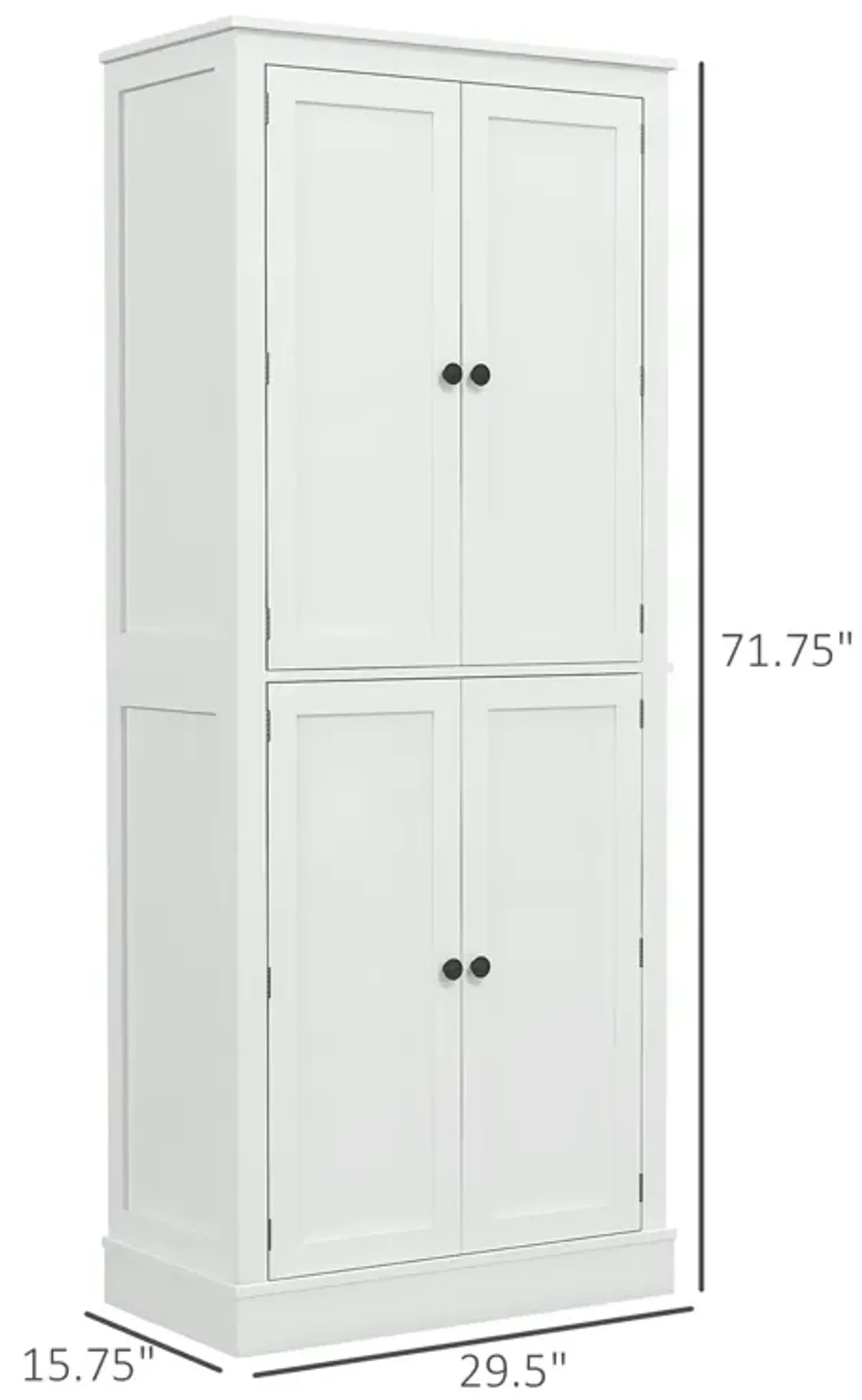 Modern 72" Kitchen Pantry: 4-Door, 5-Tier Shelves, 8 Spice Racks, White