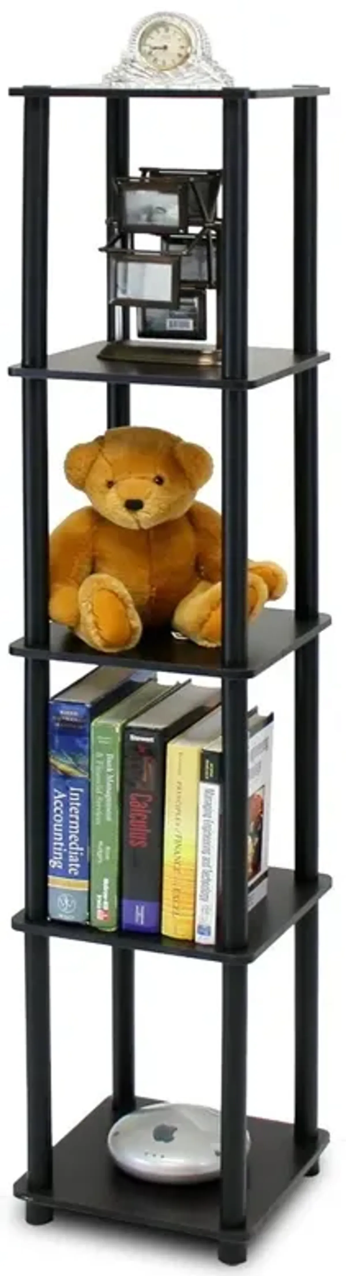 Hivvago 5-Tier Square Corner Display Shelf Bookcase in Espresso/Black