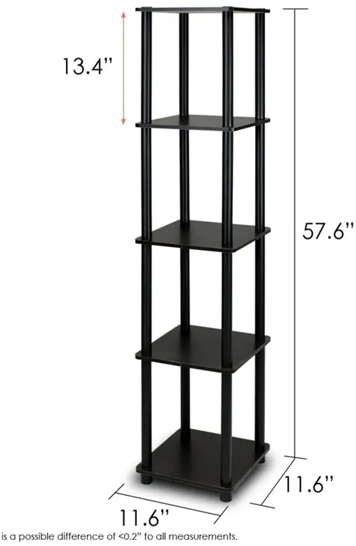 Hivvago 5-Tier Square Corner Display Shelf Bookcase in Espresso/Black