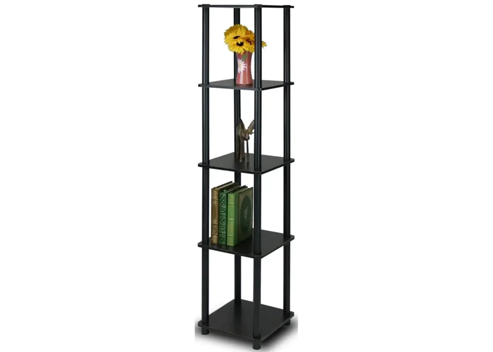 Hivvago 5-Tier Square Corner Display Shelf Bookcase in Espresso/Black