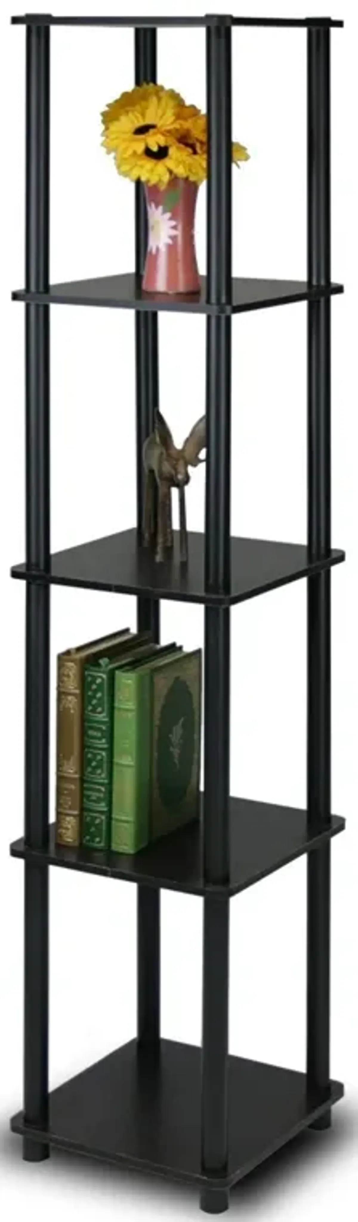 Hivvago 5-Tier Square Corner Display Shelf Bookcase in Espresso/Black