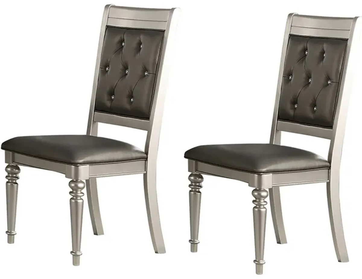 Rubber Wood Dining Chair With Diamond Tufted Back, Set Of 2,Gray-Benzara