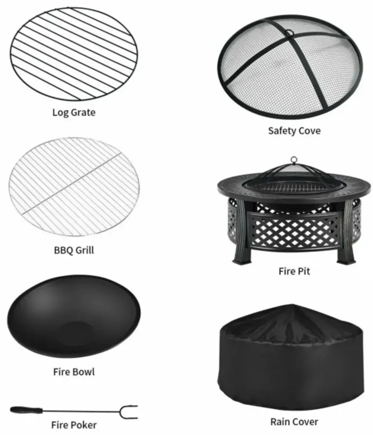 Hivvago Rustic Steel Outdoor Fire Pit with BBQ Grill with Poker and Mesh Cover