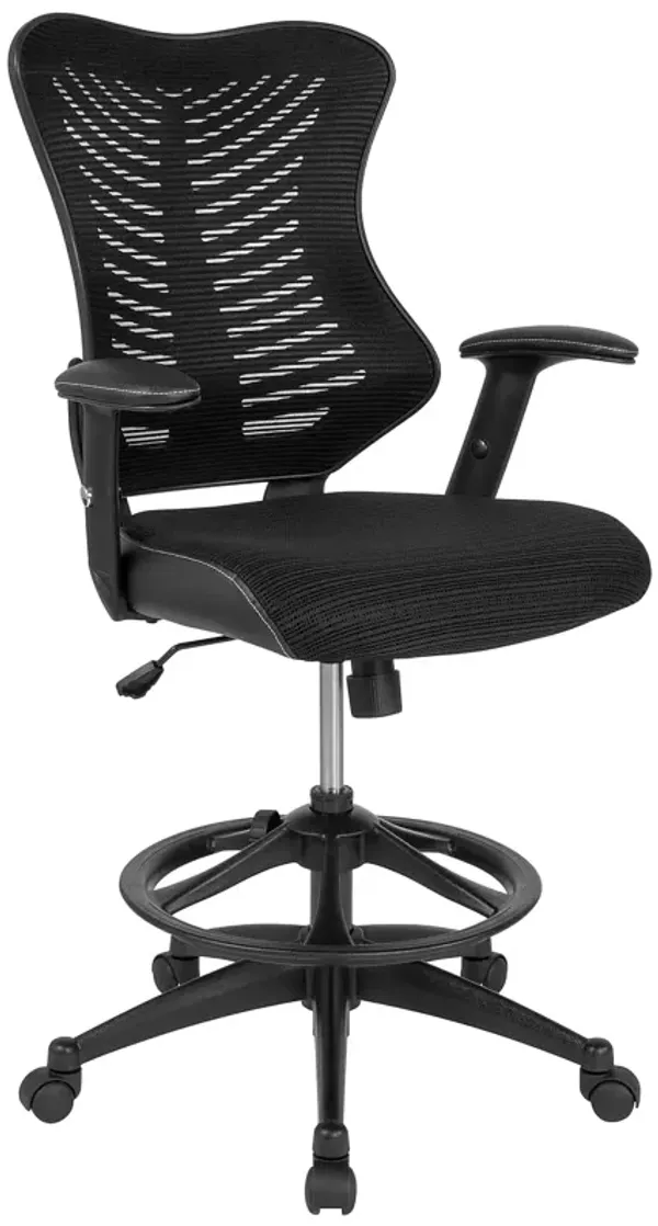 Flash Furniture Waylon High Back Designer Black Mesh Drafting Chair with LeatherSoft Sides and Adjustable Arms