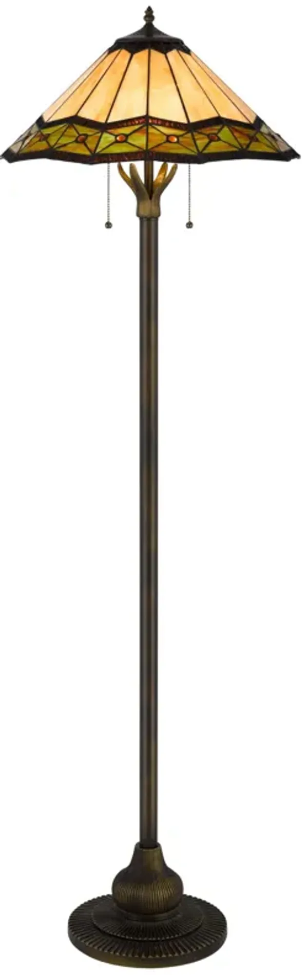Dio 62 Inch Floor Lamp, Colorful Tiffany Style Stained Glass, Bronze Resin - Benzara