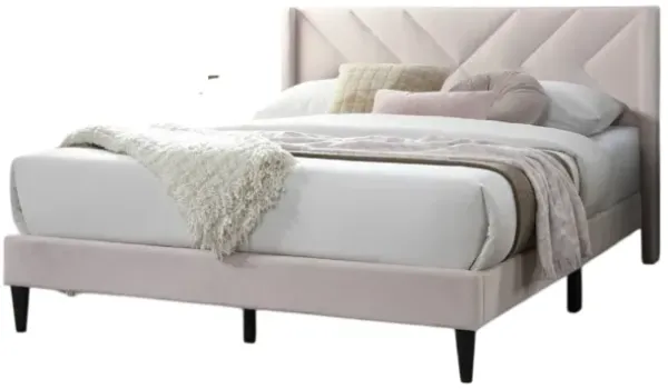 Reno Queen Size Bed, Modern X Channel Tufted Pink Velvet Upholstery - Benzara