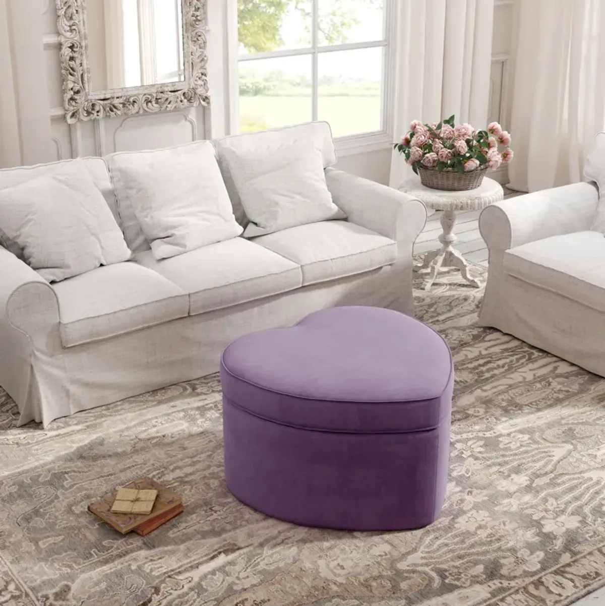 Rustic Manor Yasin Velvet/Linen Storage Ottoman..