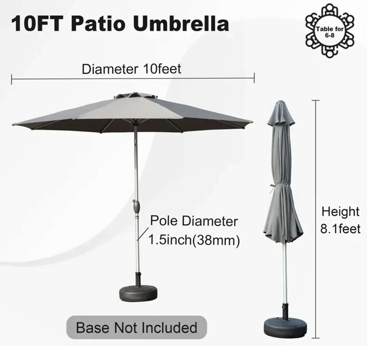 MONDAWE 10 FT Patio Umbrella, Outdoor Table Umbrella with Push Button Tilt and Crank, UV Protection Waterproof Market Sun Umbrella with 8 Sturdy Ribs for Garden, Deck, Backyard, Pool