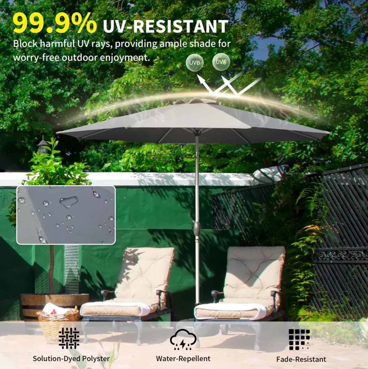 MONDAWE 10 FT Patio Umbrella, Outdoor Table Umbrella with Push Button Tilt and Crank, UV Protection Waterproof Market Sun Umbrella with 8 Sturdy Ribs for Garden, Deck, Backyard, Pool