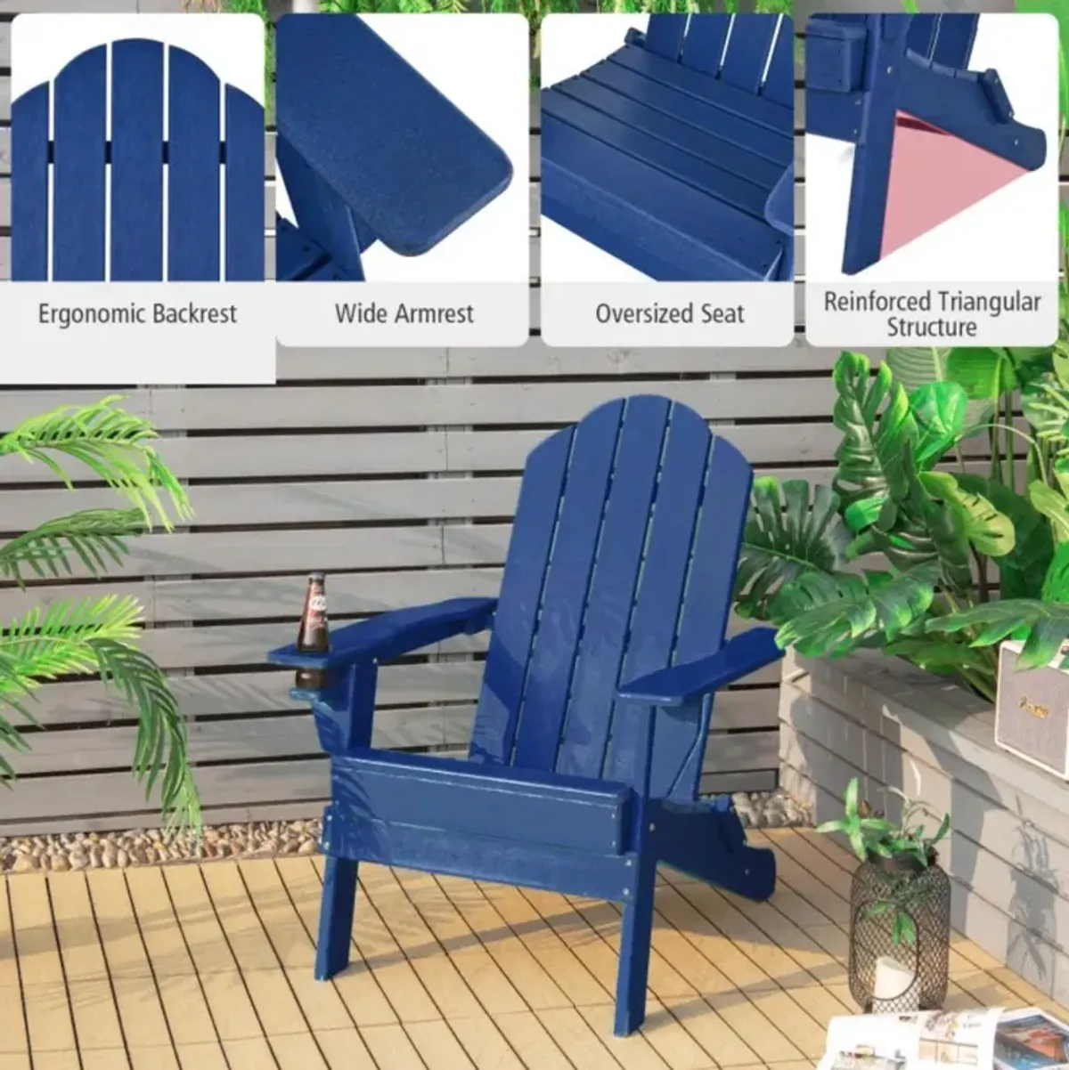 Hivvago Foldable Weather Resistant Patio Chair with Built-in Cup Holder