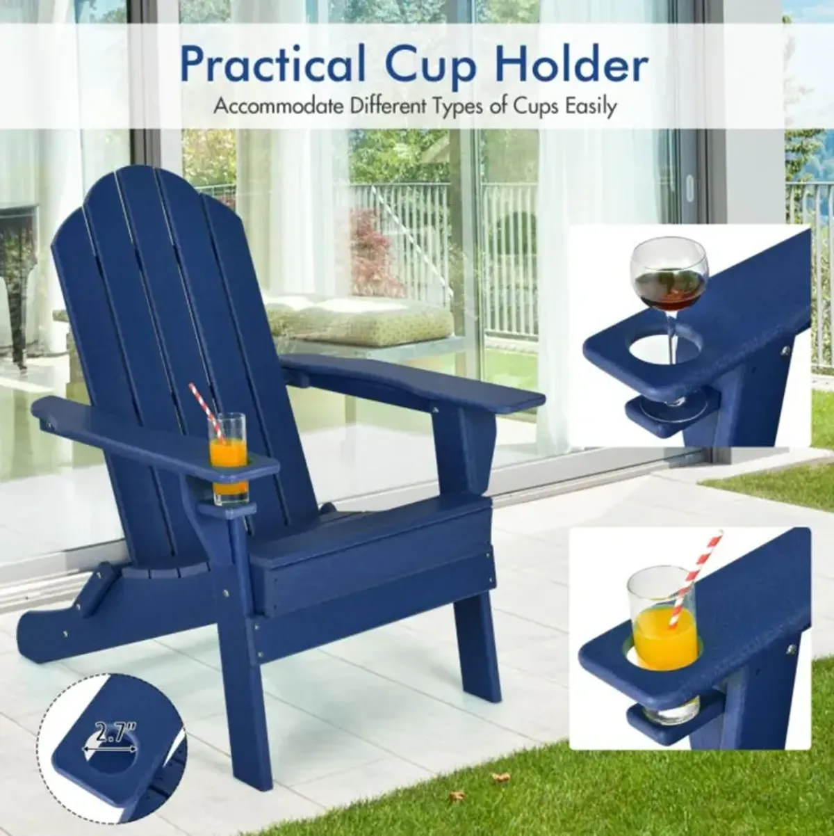 Hivvago Foldable Weather Resistant Patio Chair with Built-in Cup Holder