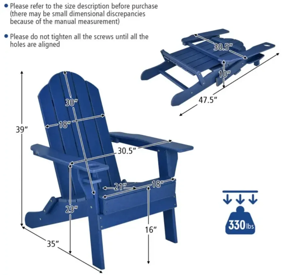 Hivvago Foldable Weather Resistant Patio Chair with Built-in Cup Holder