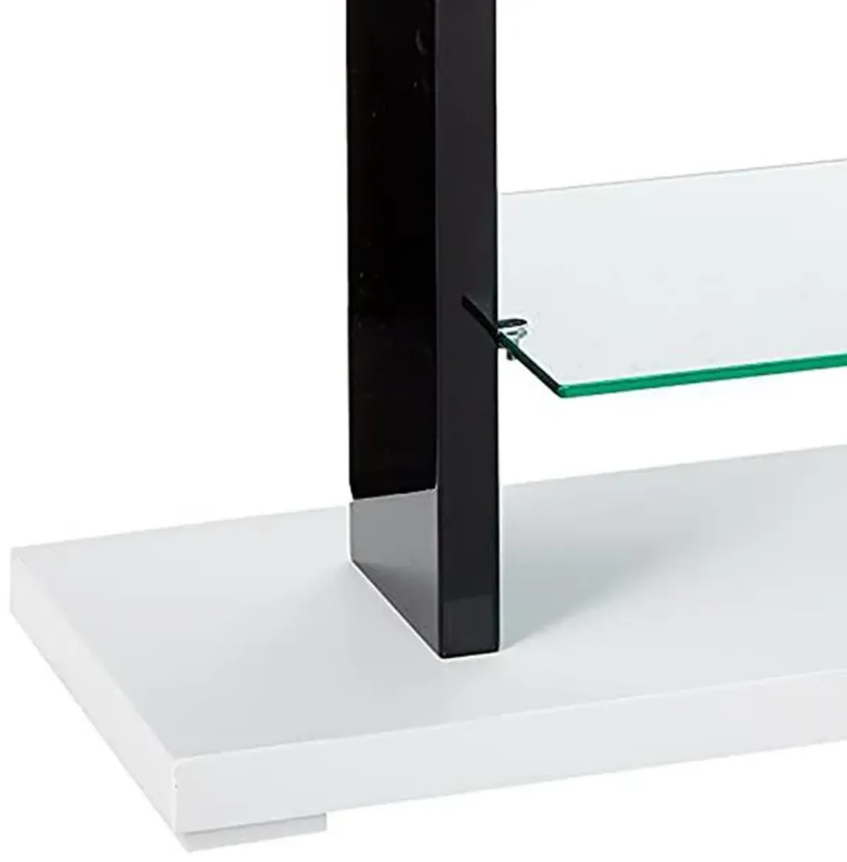 55 Inch TV Entertainment Console, Glass Top, Chrome Posts, Black, White - Benzara