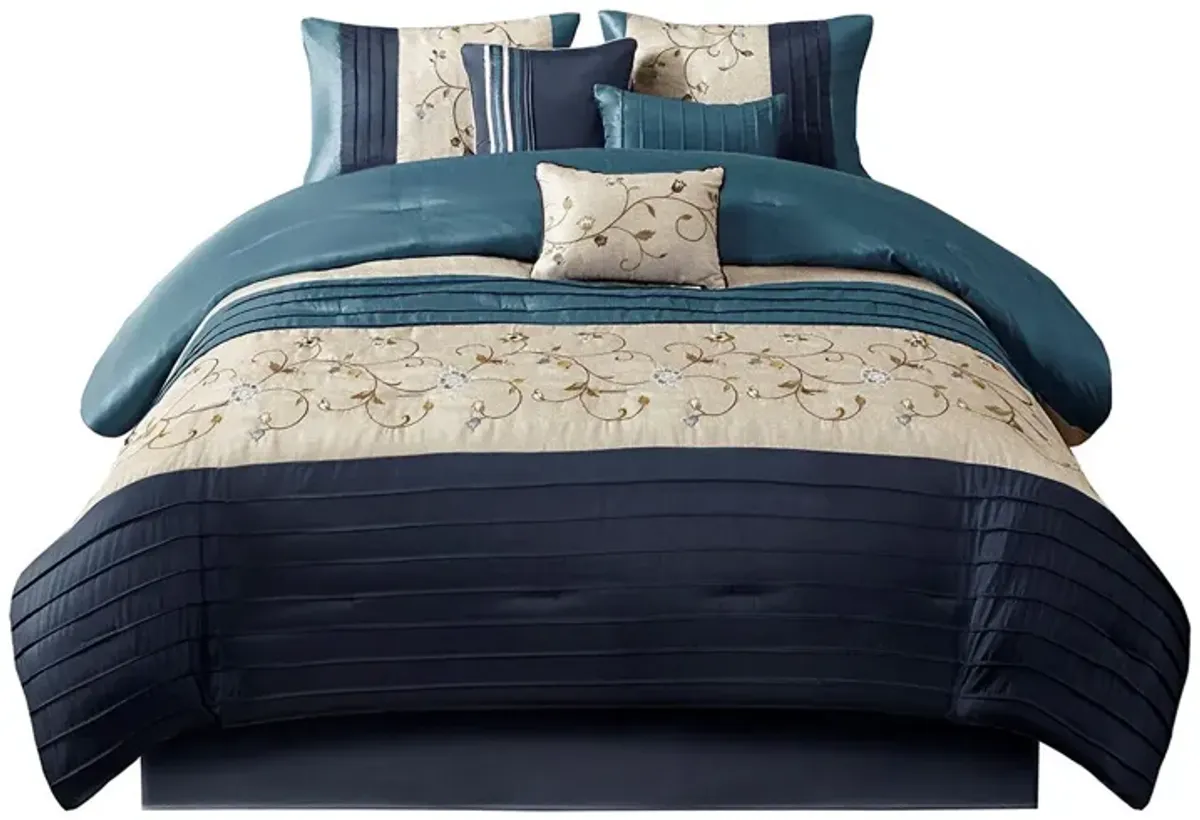 Gracie Mills Rogelio 7-Piece Transitional Embroidered Comforter Set