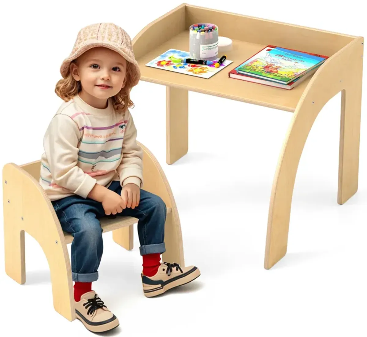 Kids Table and Chair Set with Wide Tabletop and Curved Edges for Kids Room