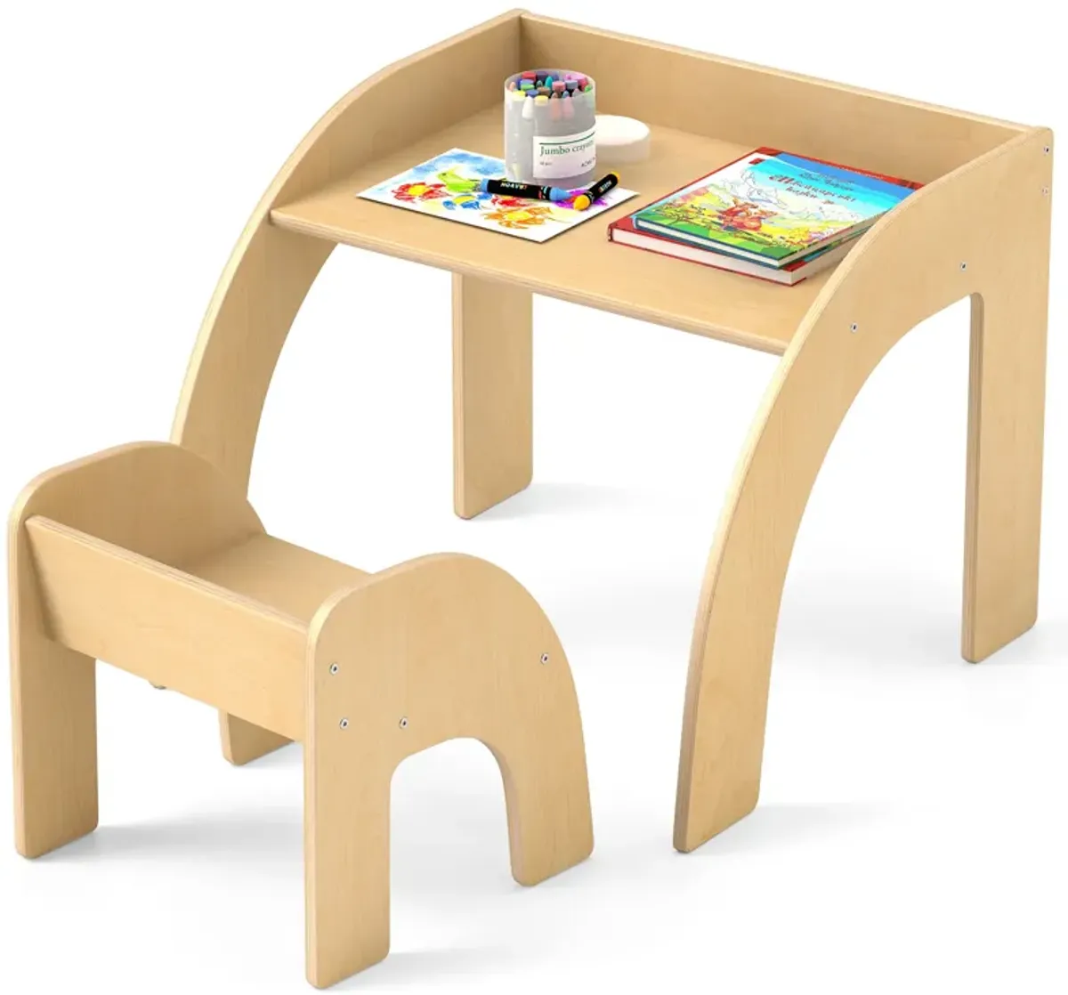 Kids Table and Chair Set with Wide Tabletop and Curved Edges for Kids Room