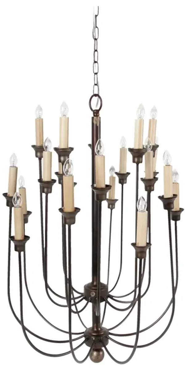 Traditional Decorative Metal Chandelier with Multiple Candles, Bronze and Cream - Benzara