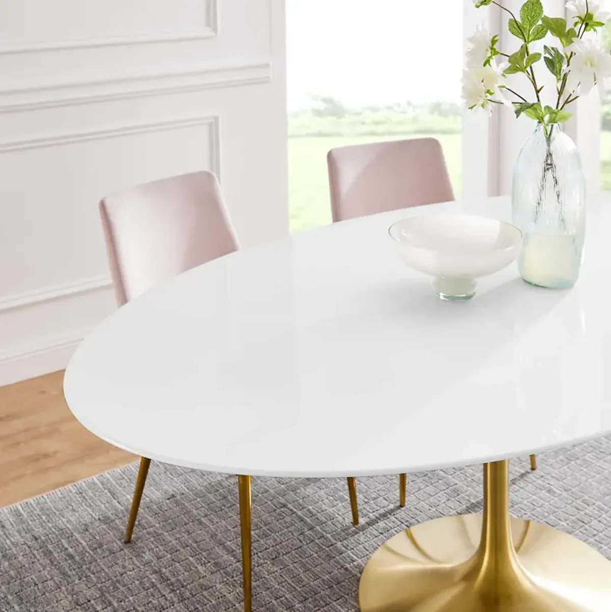 Modway - Lippa 78" Oval Wood Dining Table Gold White