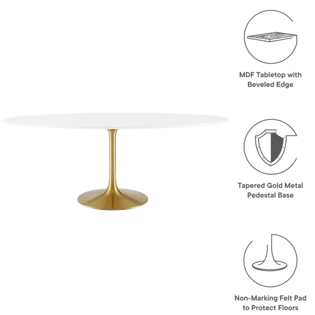 Modway - Lippa 78" Oval Wood Dining Table Gold White