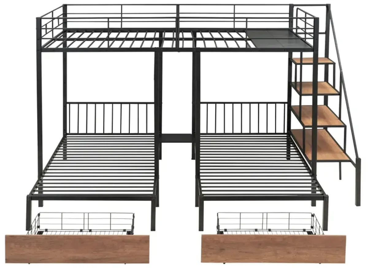 Full Over Twin-Twin Triple Bunk Bed With Drawers And Staircase