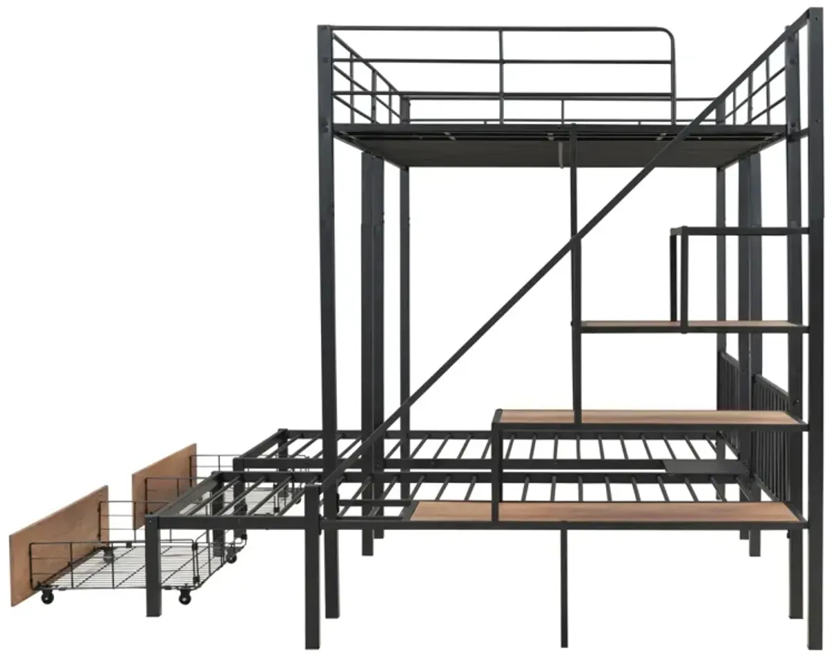 Full Over Twin-Twin Triple Bunk Bed With Drawers And Staircase