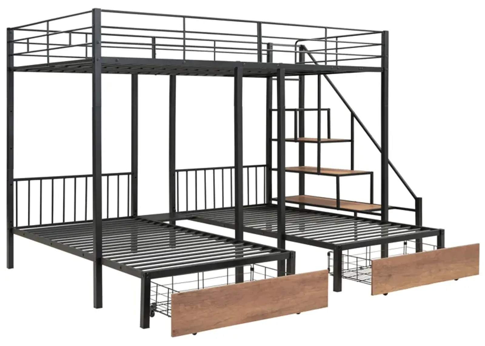 Full Over Twin-Twin Triple Bunk Bed With Drawers And Staircase