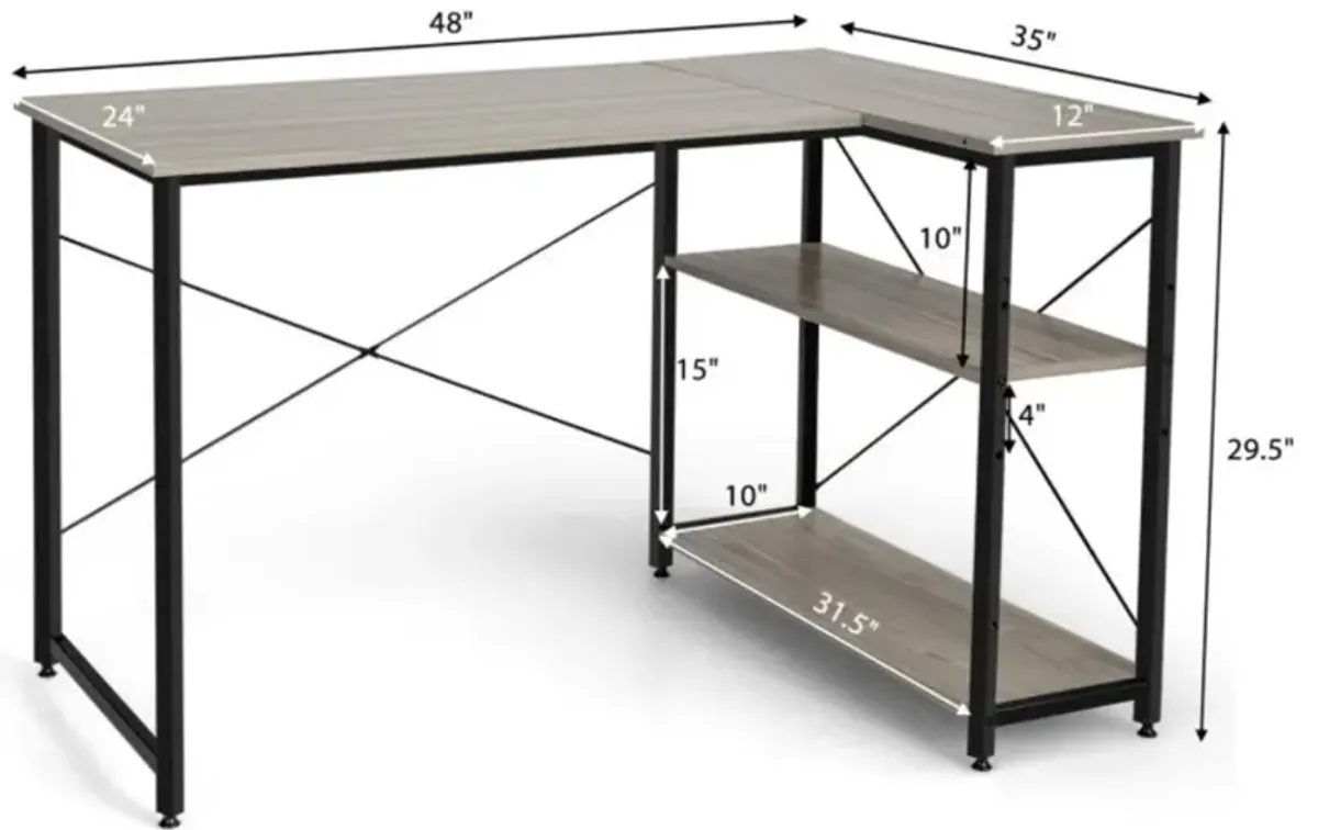 Hivvago 48 Inch Reversible L Shaped Computer Desk with Adjustable Shelf