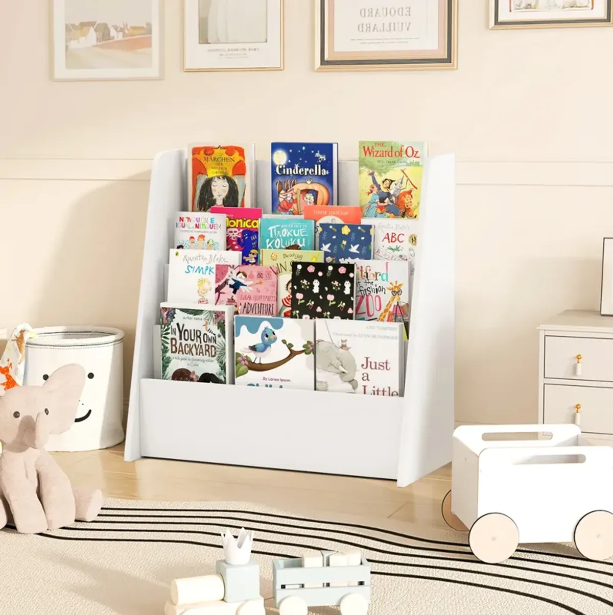 4-Tier Kids Bookshelf – Deep Storage Compartments for Bedroom or Playroom