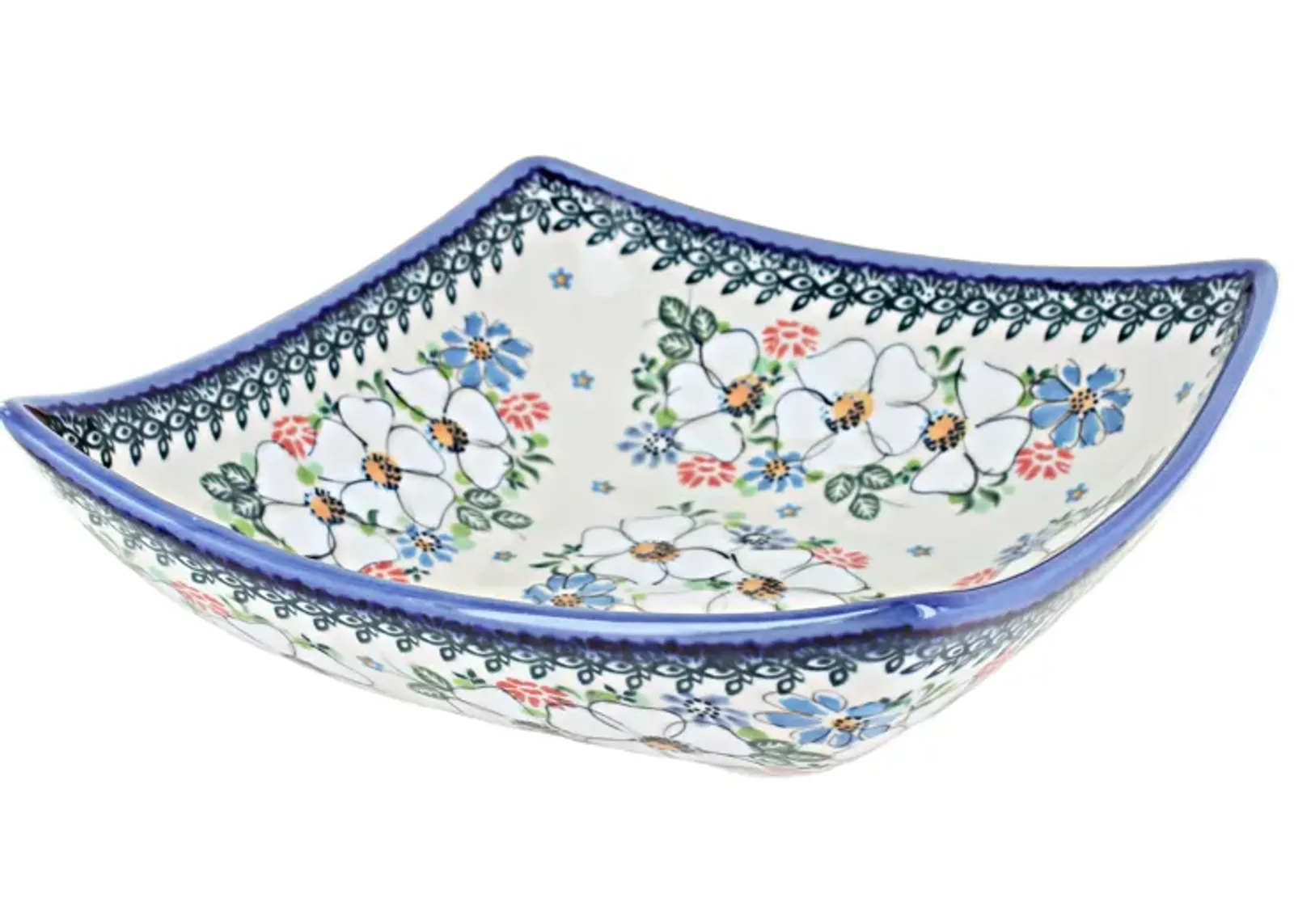 Blue Rose Polish Pottery Morning Medley Square Dish