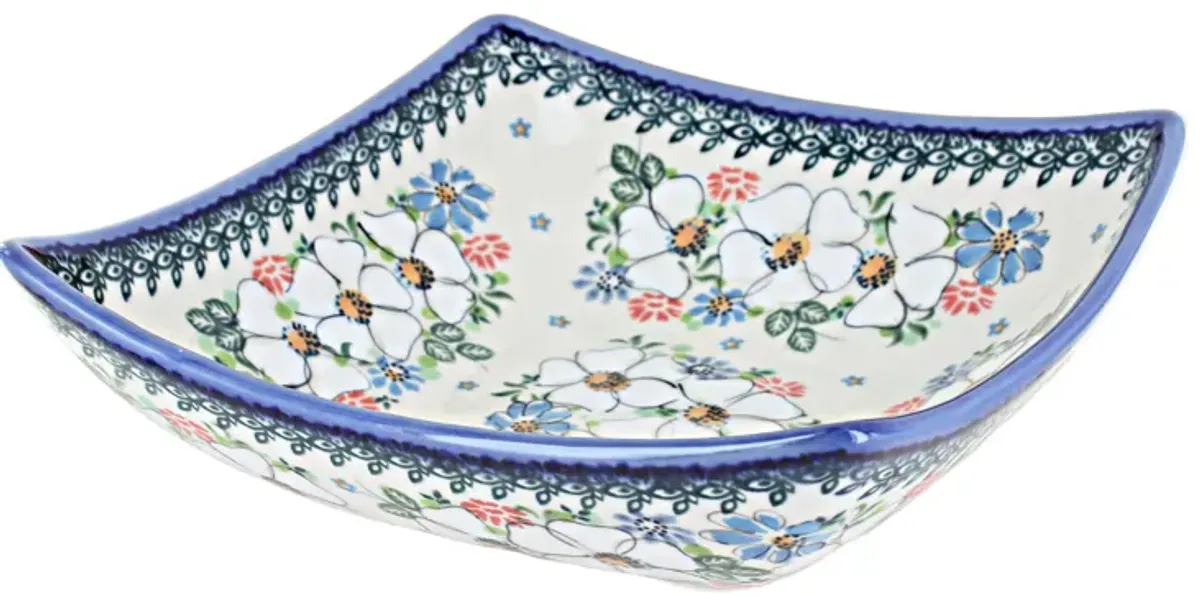 Blue Rose Polish Pottery Morning Medley Square Dish