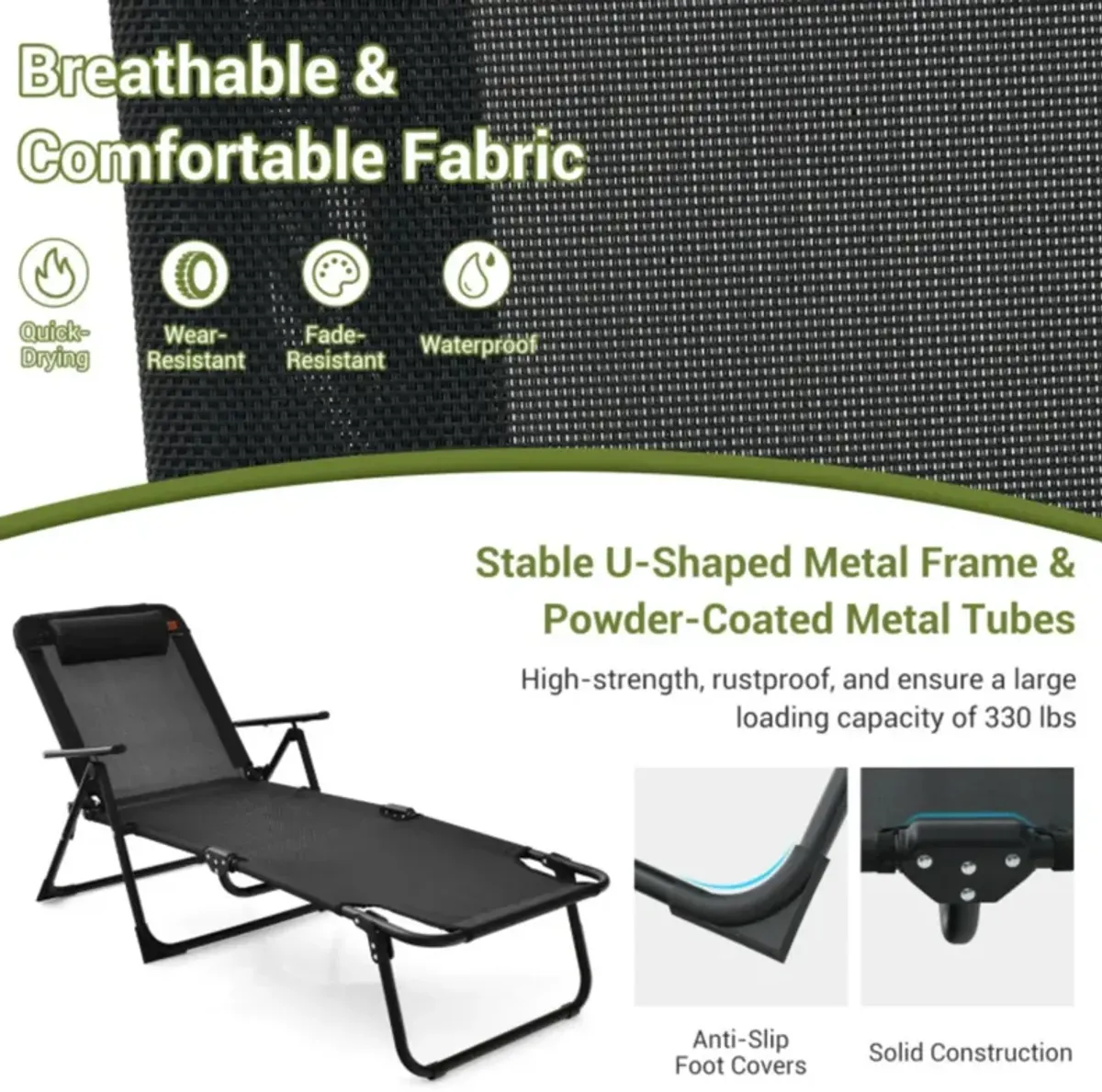 Hivvago 3 Pieces Patio Folding Chaise Lounge Set with PVC Tabletop