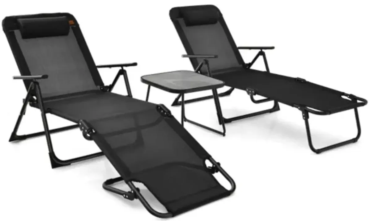 Hivvago 3 Pieces Patio Folding Chaise Lounge Set with PVC Tabletop