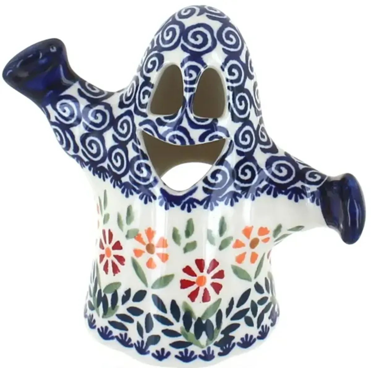 Blue Rose Polish Pottery Garden Bouquet Ghost Luminary