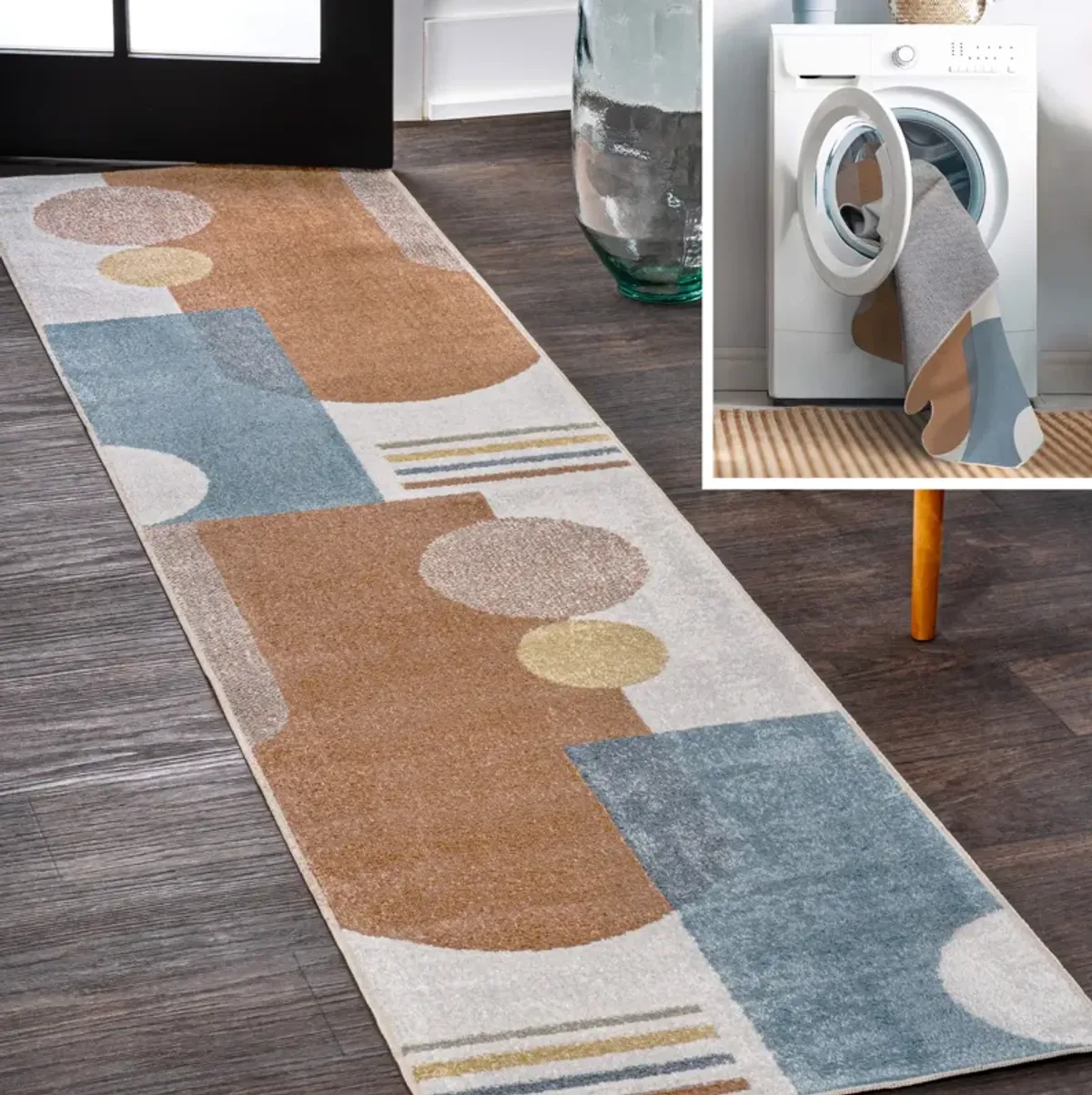 Slinger Modern Contemporary Collage Machine-Washable Runner Rug