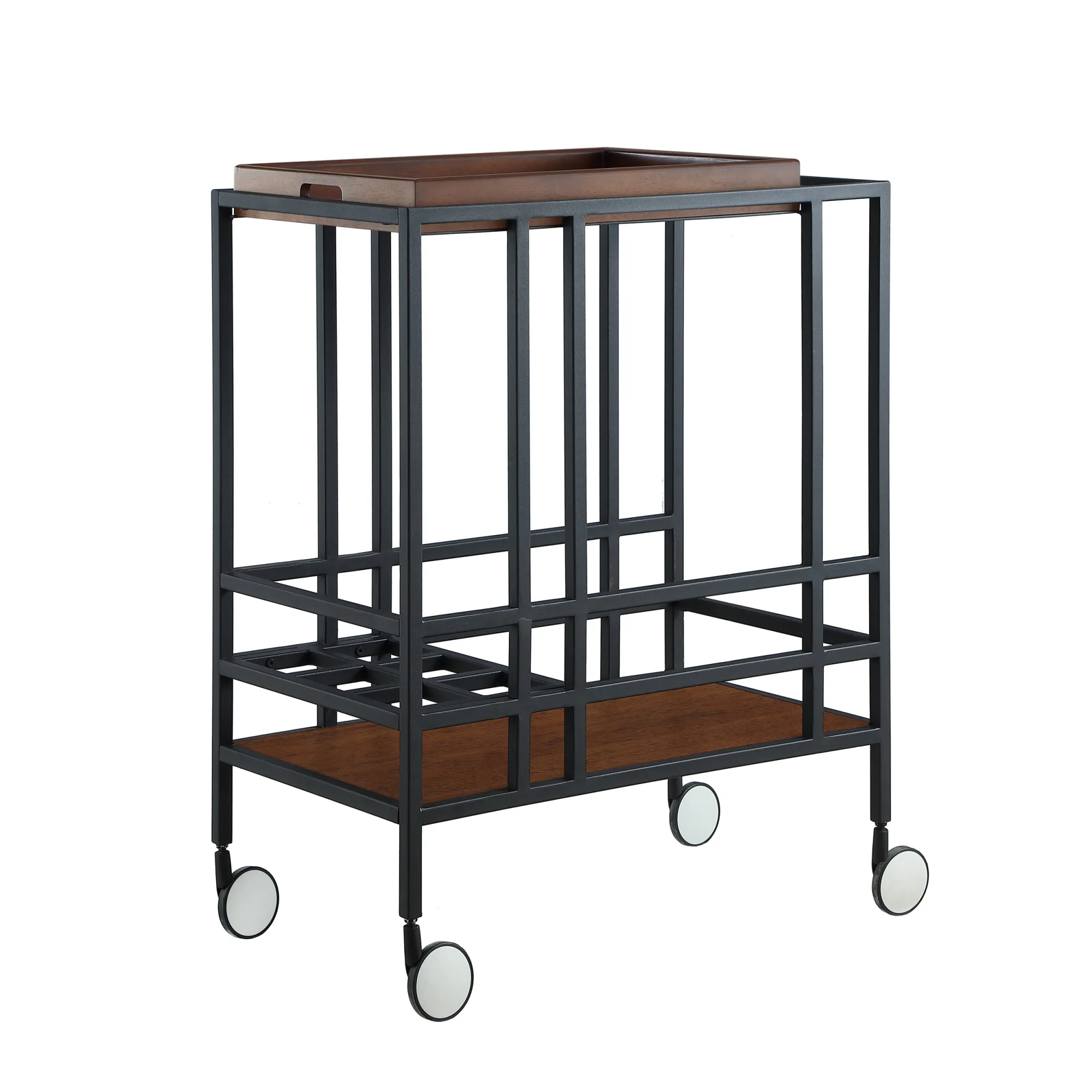 Inspired Home Ron Bar Cart Serving Tray with Caster