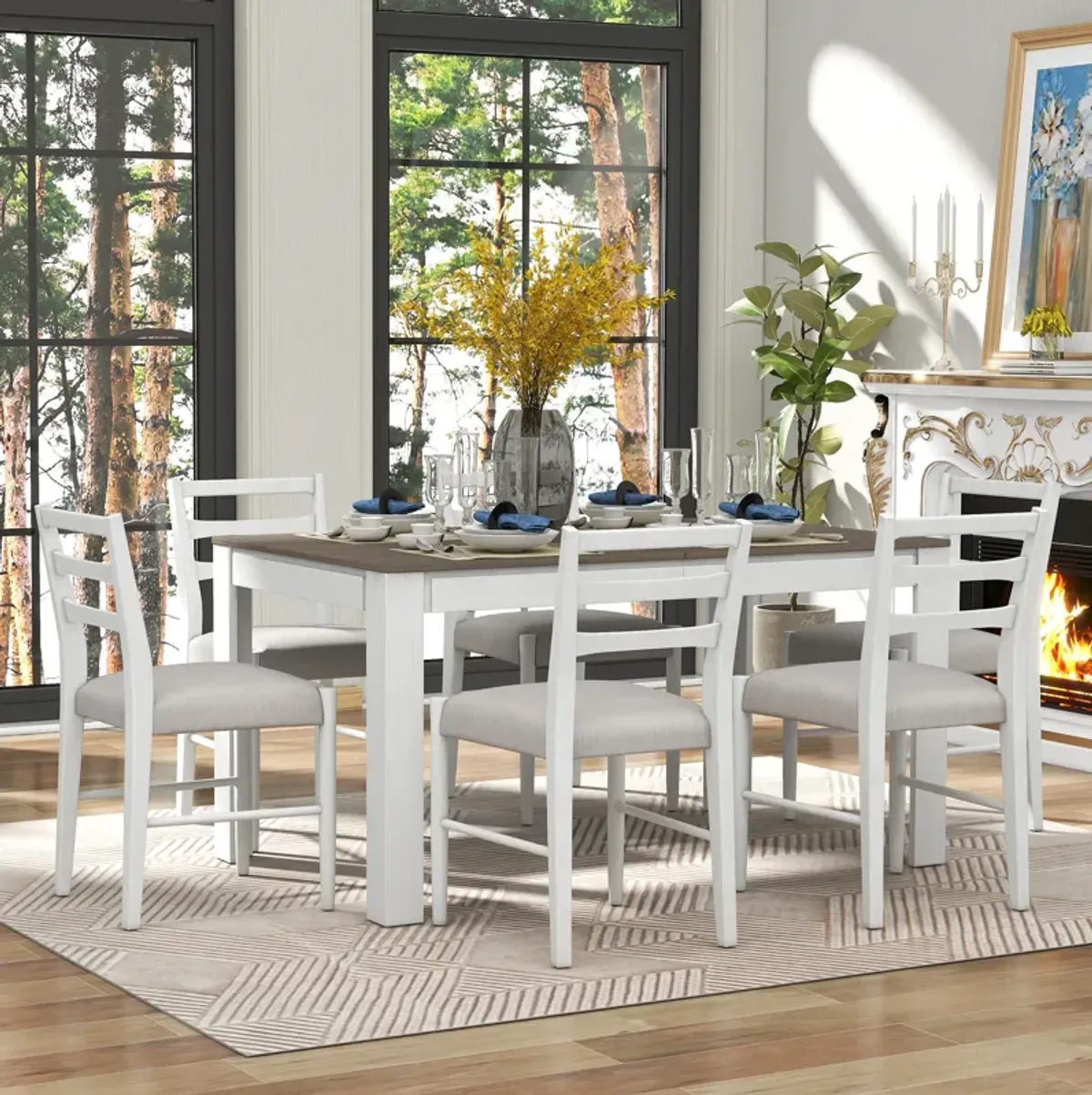 Merax Mutifunctional Extendable Wooden Dining Table Set with Chair