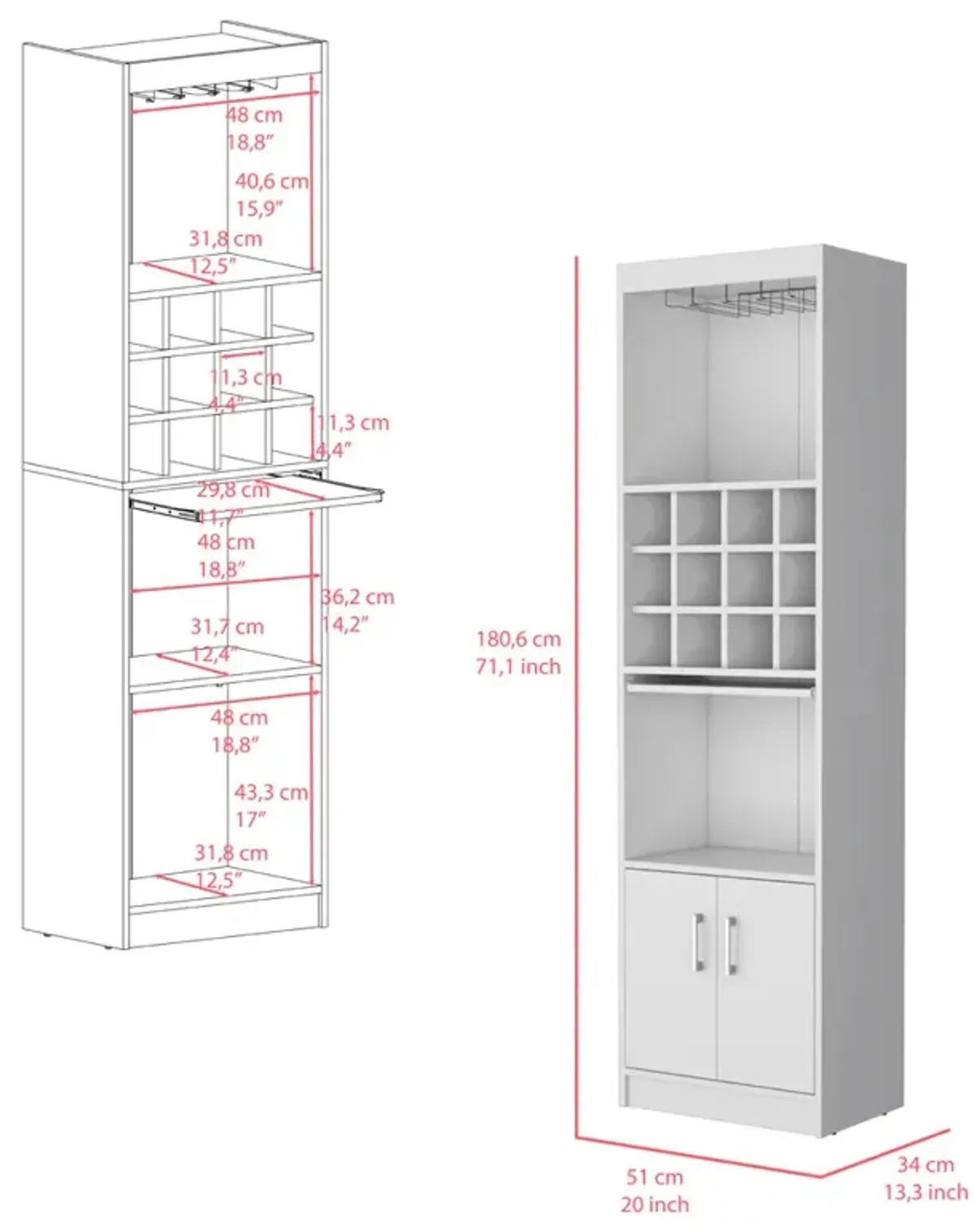 Bar Cabinet Fulton, Living Room, White