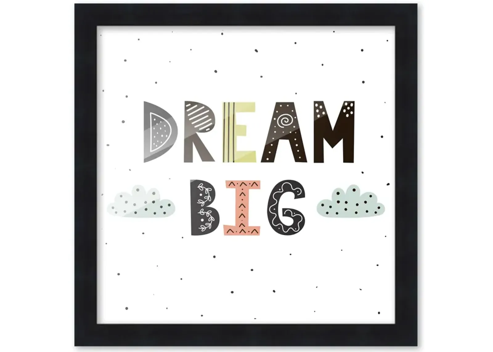 10x10 Framed Nursery Wall Art Dream Big Poster In Black Wood Frame For Kid Bedroom or Playroom