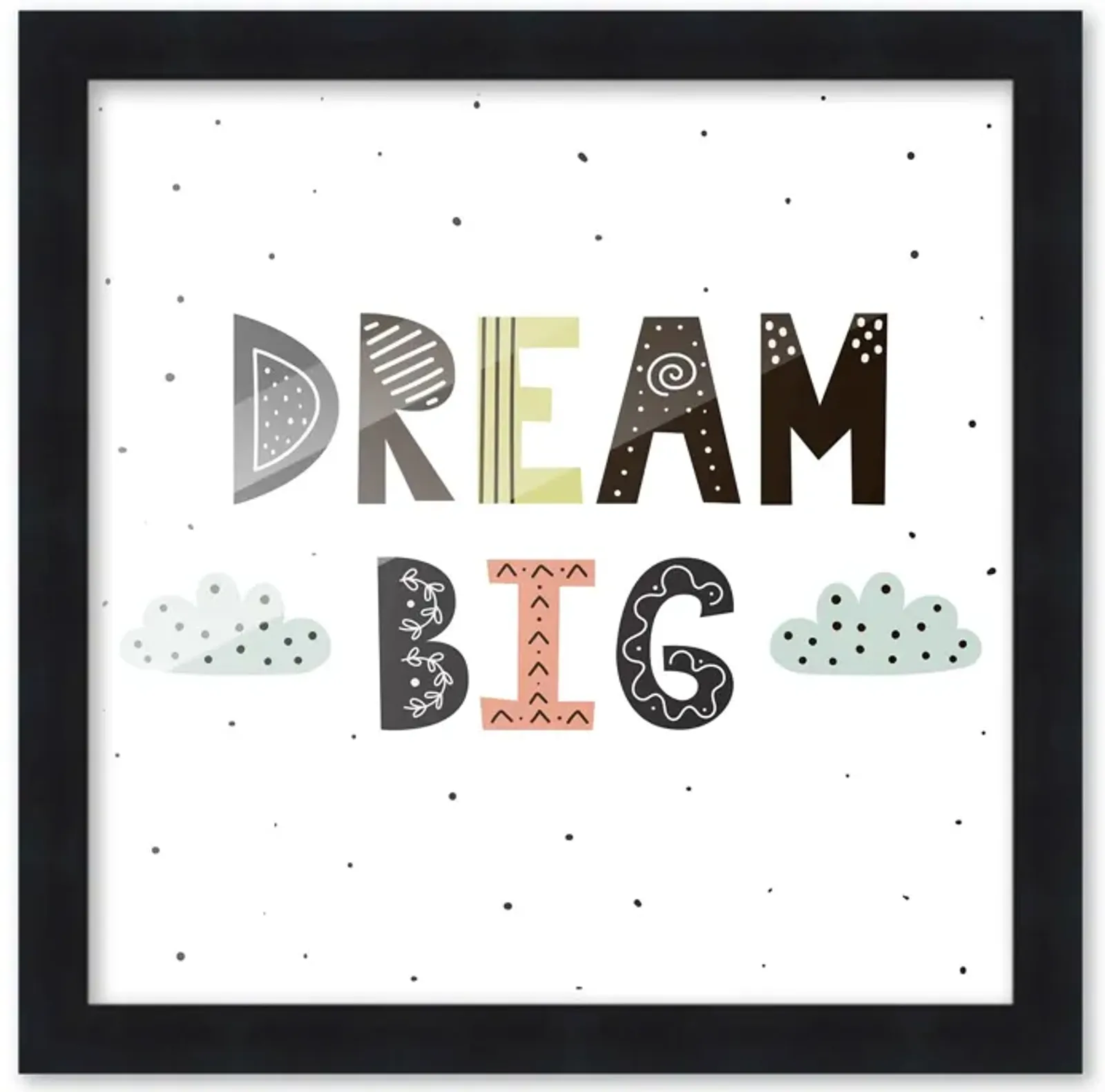 10x10 Framed Nursery Wall Art Dream Big Poster In Black Wood Frame For Kid Bedroom or Playroom