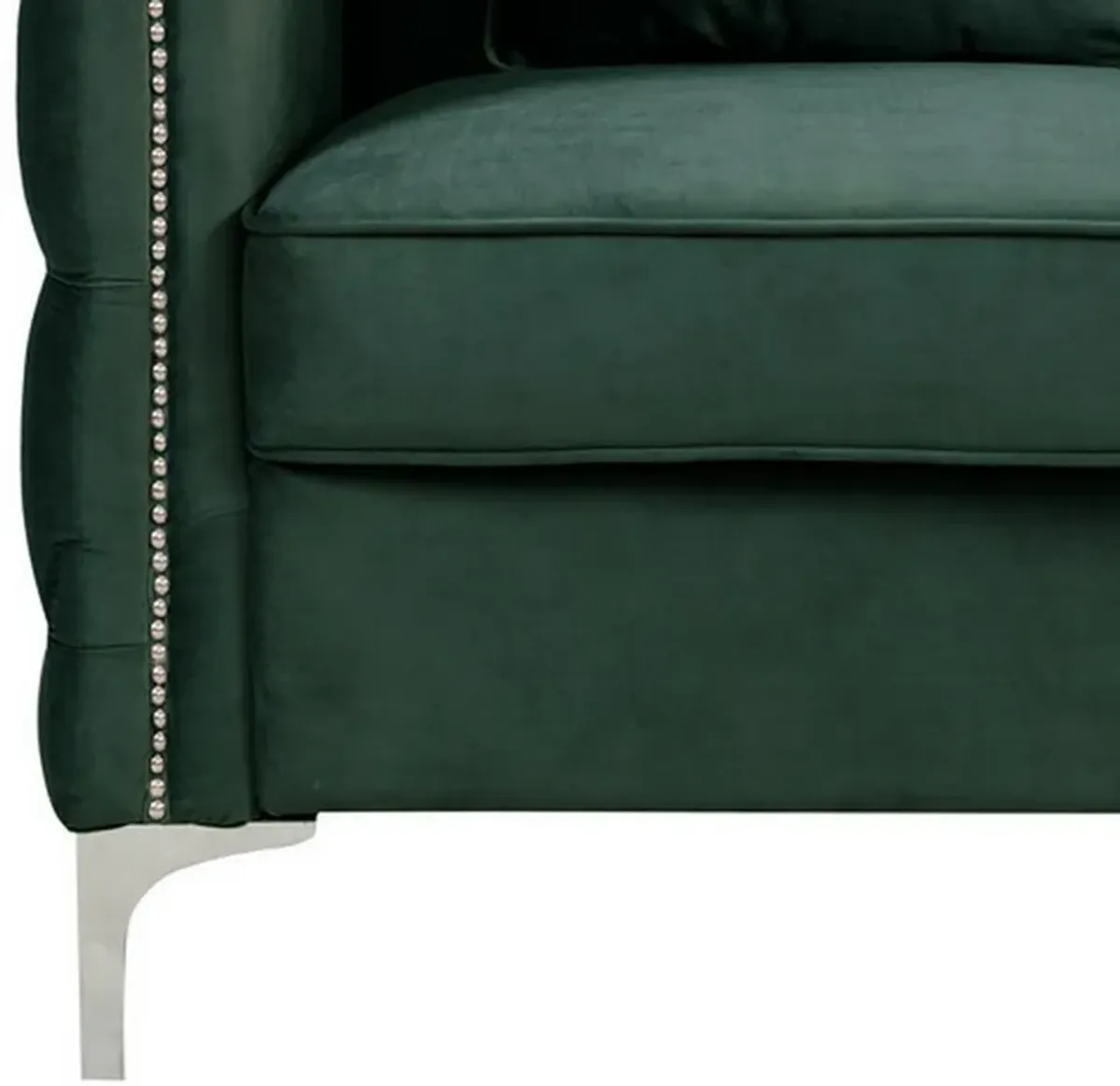 Zion 53 Inch Accent Loveseat, Nailhead Trim, Button Tufted, Green Velvet-Benzara