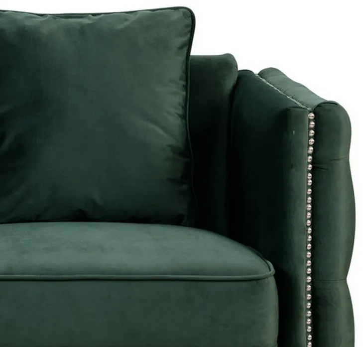 Zion 53 Inch Accent Loveseat, Nailhead Trim, Button Tufted, Green Velvet-Benzara