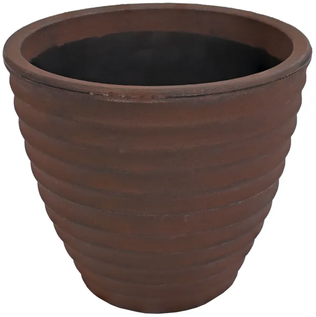 Sunnydaze 13 in Ribbed Polyresin Outdoor Planter - Rust