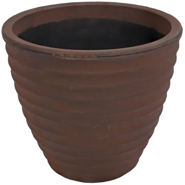 Sunnydaze 13 in Ribbed Polyresin Outdoor Planter - Rust
