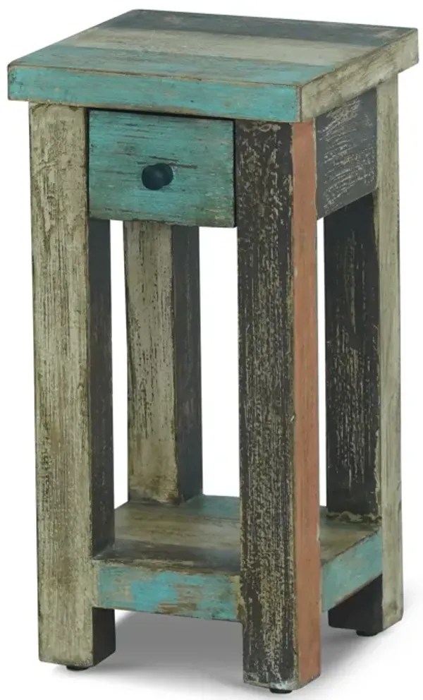 Laine End Table, Square 12 Inch, 1 Drawer, 1 Shelf, Teal and Brown - Benzara