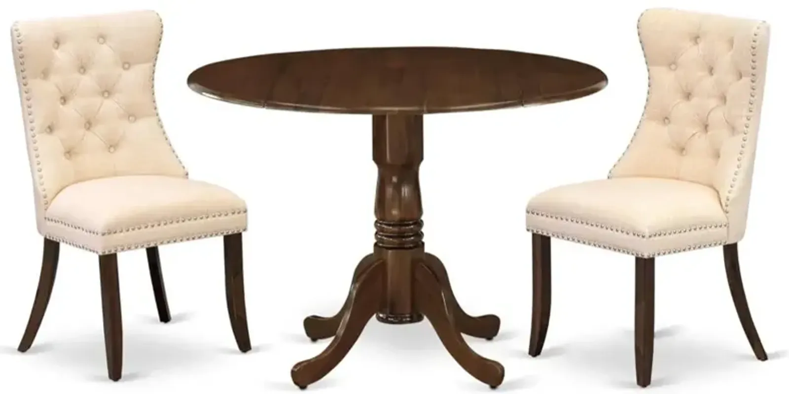 3 Piece Dining Table Set Contains a Round Kitchen Table with Dropleaf